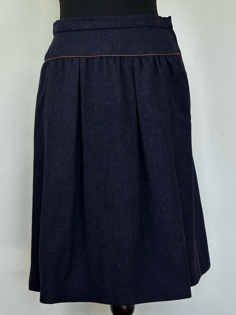 Vintage Yves Saint Laurent Couture Skirt Navy A-Line Wool | Classic